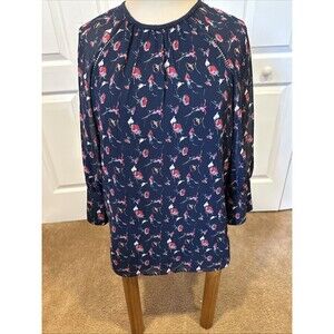 Reiss Top Womens Size 10 Ella Blue Floral Print 3/4 Sleeve Lined Blouse UK 10